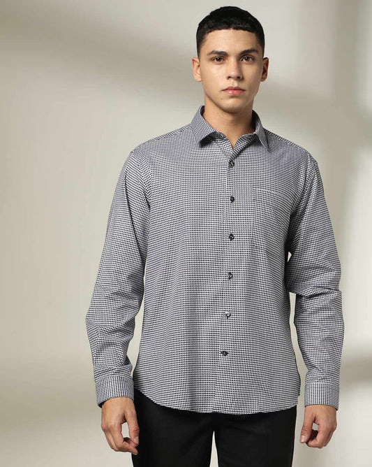 Men's Comfort Cutaway Collar with Houndstooth Print | Rich Giza Cotton Fabric | Business Casual Shirt