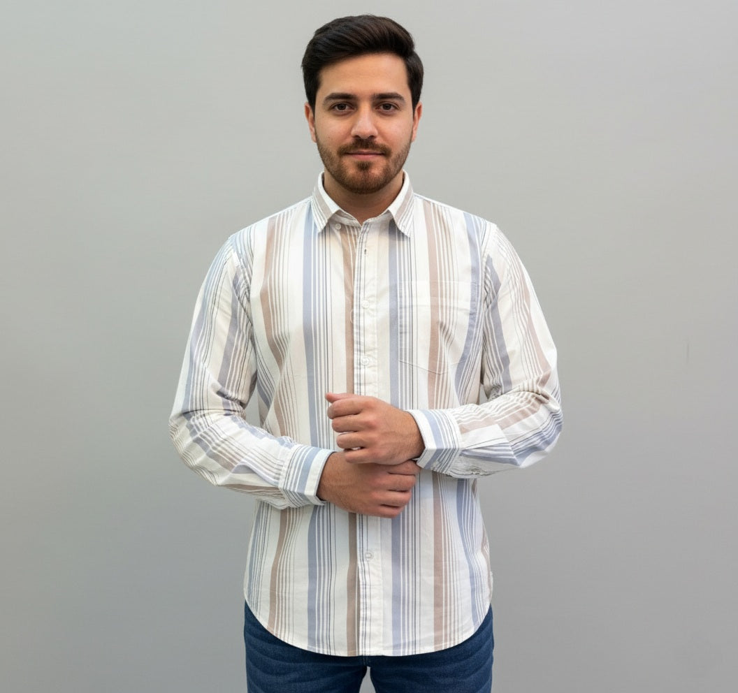 Men's Slim Fit 100% Cotton | Button Down Collar | Casual Striped Shirt