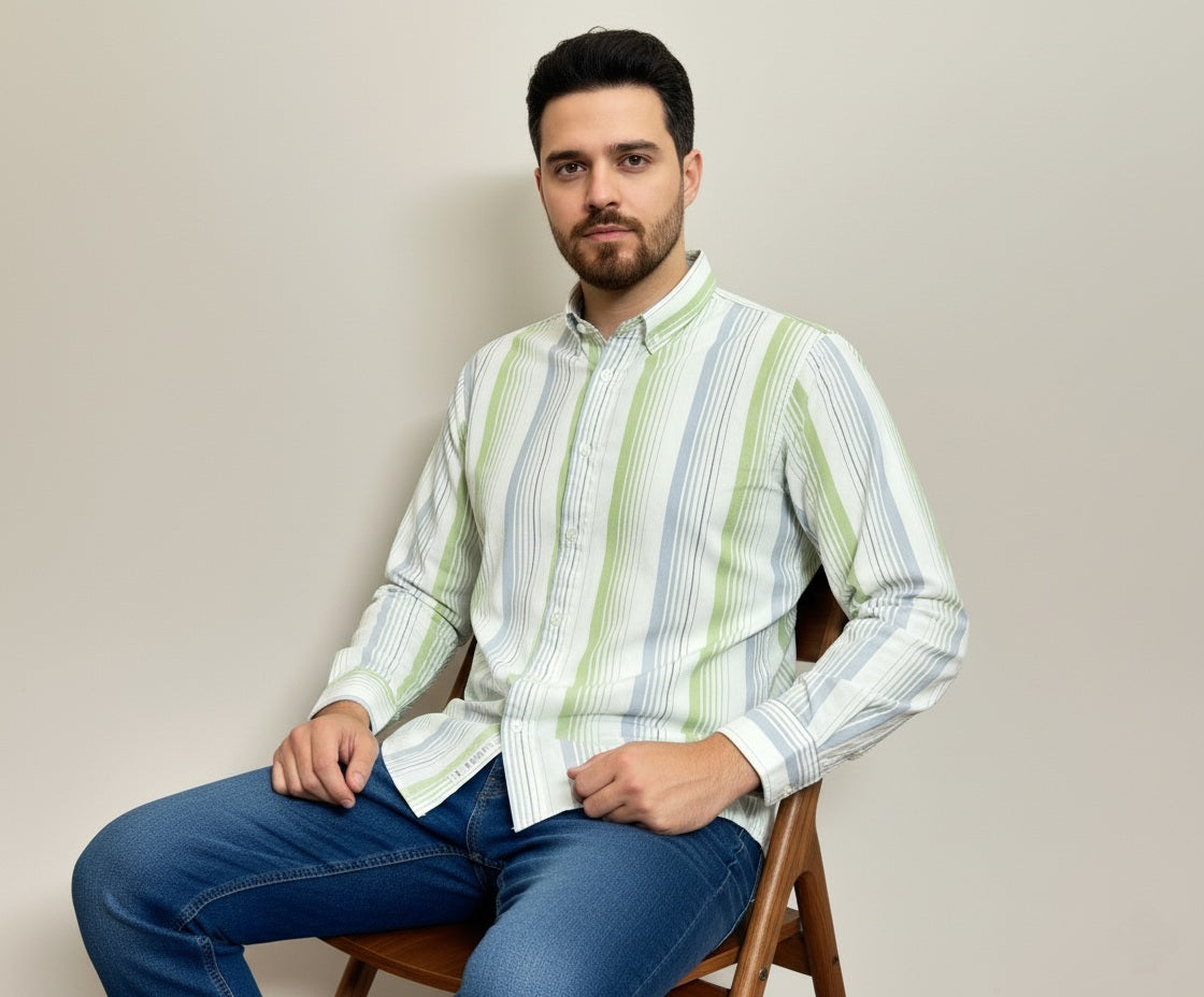 Men's Slim Fit 100% Cotton | Button Down Collar | Casual Striped Shirt