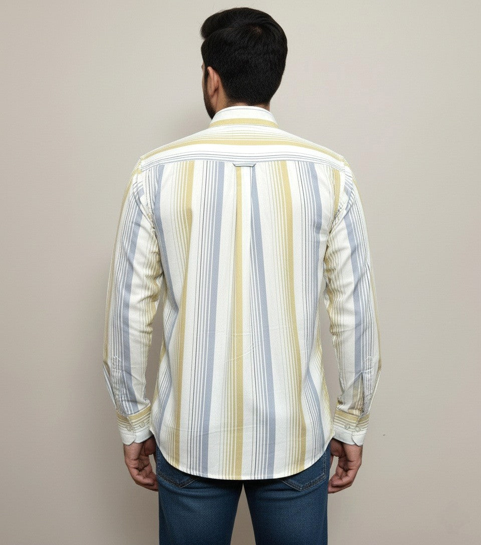 Men's Slim Fit 100% Cotton | Button Down Collar | Casual Striped Shirt