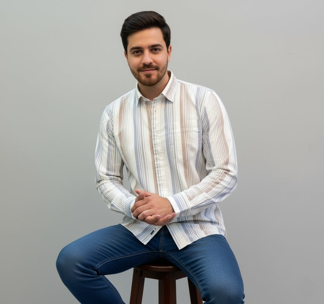 Men's Slim Fit 100% Cotton | Button Down Collar | Casual Striped Shirt