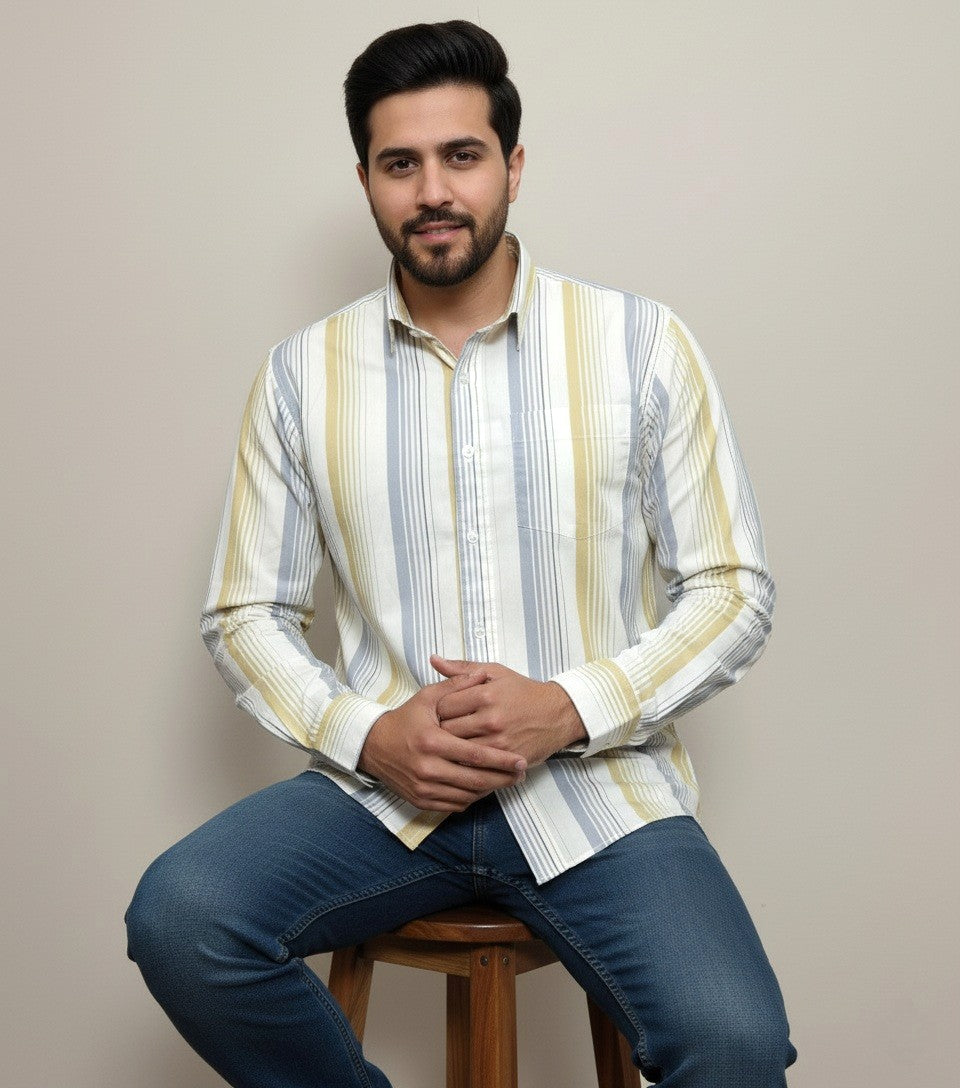 Men's Slim Fit 100% Cotton | Button Down Collar | Casual Striped Shirt