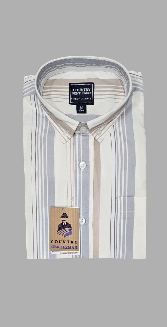 Men's Slim Fit 100% Cotton | Button Down Collar | Casual Striped Shirt