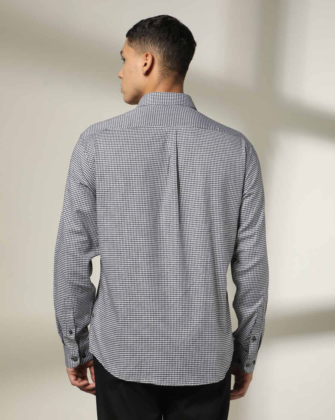 Men's Comfort Cutaway Collar with Houndstooth Print | Rich Giza Cotton Fabric | Business Casual Shirt