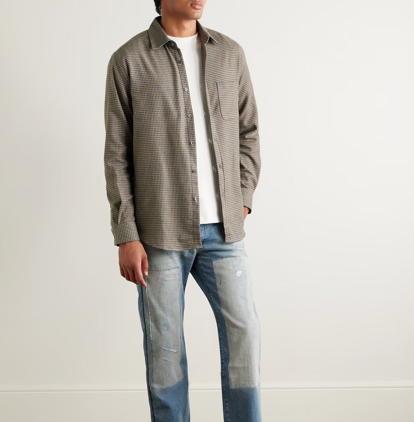 Men's Comfort Cutaway Collar with Houndstooth Print | Rich Giza Cotton Fabric | Business Casual Shirt